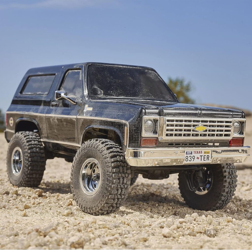 EAZYRC X FMS FCX24 1/24 Chevy K5 Blazer 1976s RC Rock Crawler 4x4 RTR Black, with Lisense RC Truck, 4WD 5Km+ 2-Speed Transmission with 2.4 Ghz Radio, Battery, and Charger
