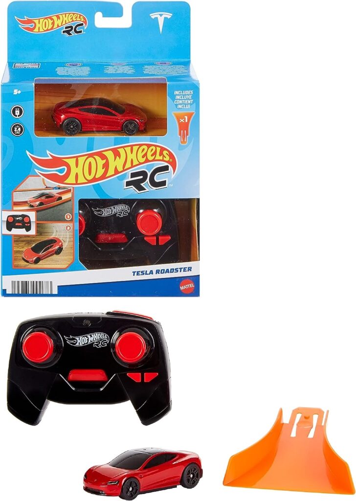 Hot Wheels Rc Tesla Roadster in 1:64 Scale, Remote-Control Toy Car with Controller  Track Adapter, Works On  Off Track
