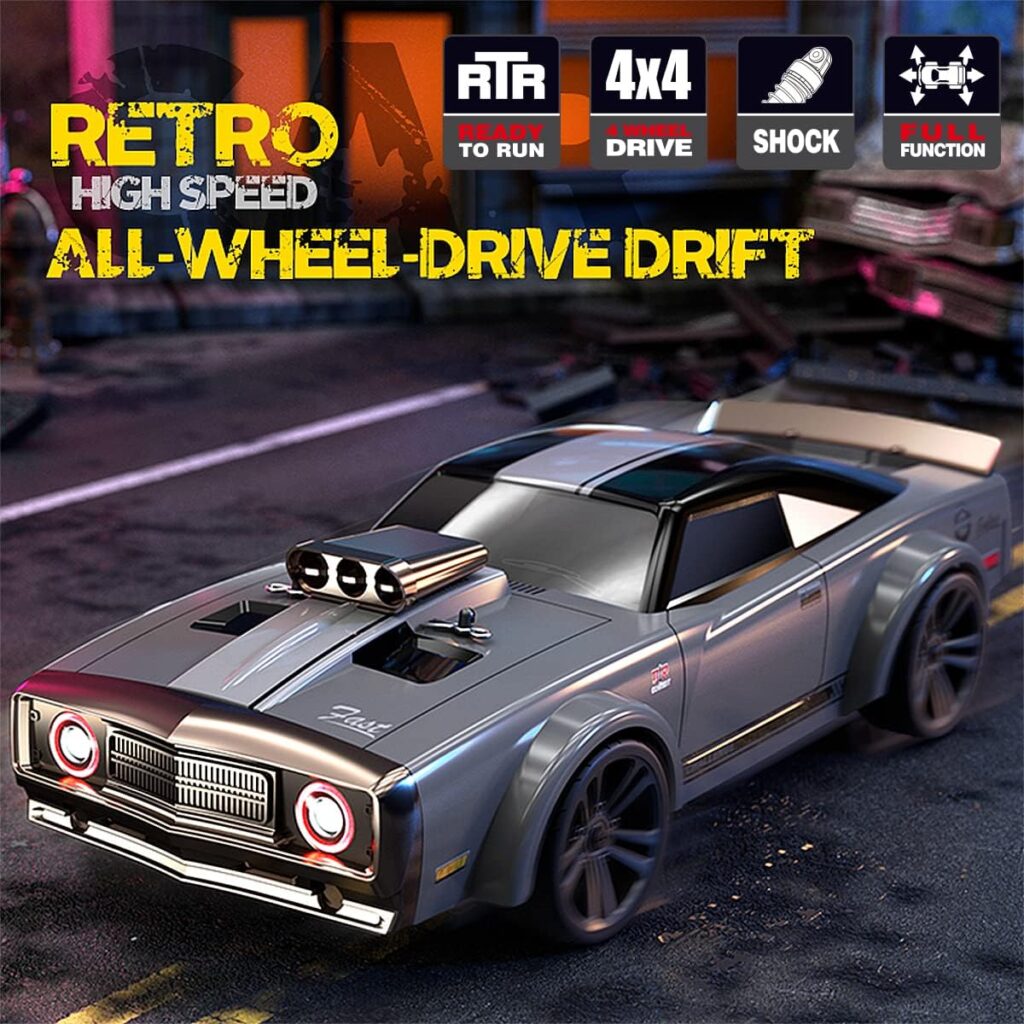 Mostop Remote Control Car 1/16 Scale RTR Muscle Car 35Km/h High Speed RC Drift Car for Kids Adults, 4X4 All Road Drifting Truck Speed  Steering Control Drift Racing Car with 7 Modes Angle Eyes Lights