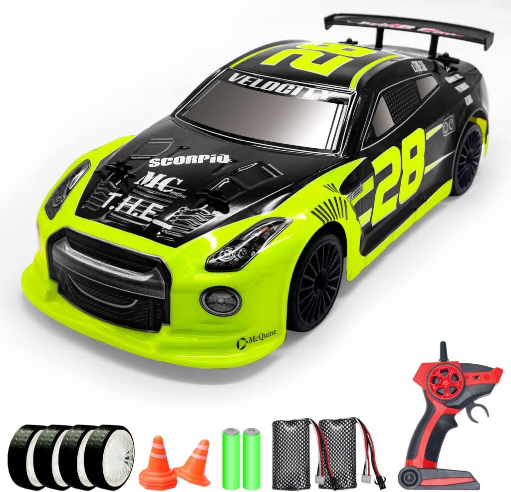 RACENT Remote Control Car - RC Drift Car 1:14 2.4Ghz 4WD 25KPH High Speed Sport Racing Vehicle with Driftitng  Racing Tires, Led Lights and 2 Rechargeable Batteries, Toy Gifts for Boys Kids Adults