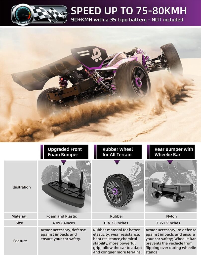 RIAARIO 1:14 RTR Brushless Fast RC Cars for Adults, Max 63mph Hobby RC Truck, 4X4 Remote Control Car for Boys with Carbon Fiber Chassis  Metal Gear, Oil Filled Shocks Electric Vehicle Buggy for Kids