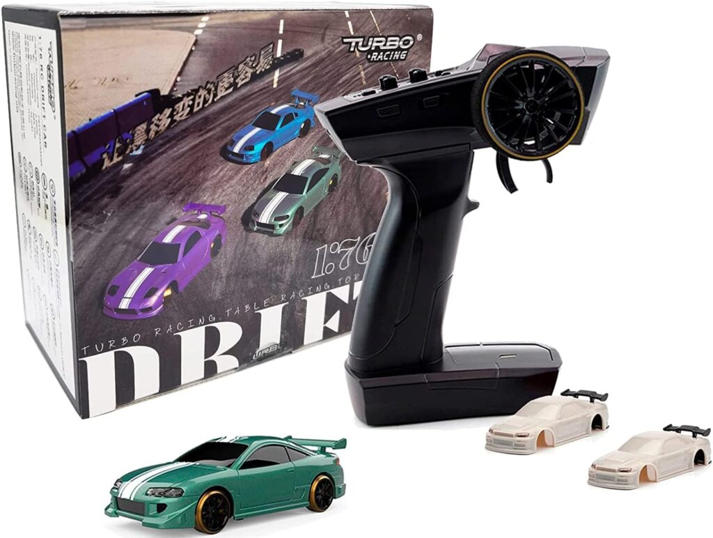 CALLPHA Turbo Racing 1:76 Scale Drift RC Car with Gyro Mini Full Proportional RTR 2.4GHZ Remote Control with 2 Replaceable Body Shell (C64 Blue-Drift)