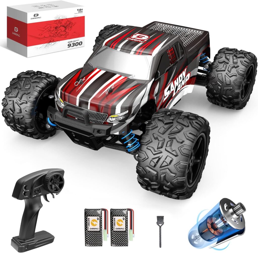 DEERC 9300 Remote Control Car High Speed RC Cars for Kids Adults 1:18 Scale 40 KM/H 4WD Off Road Monster Trucks,2.4GHz All Terrain Toy Trucks with 2 Rechargeable Battery