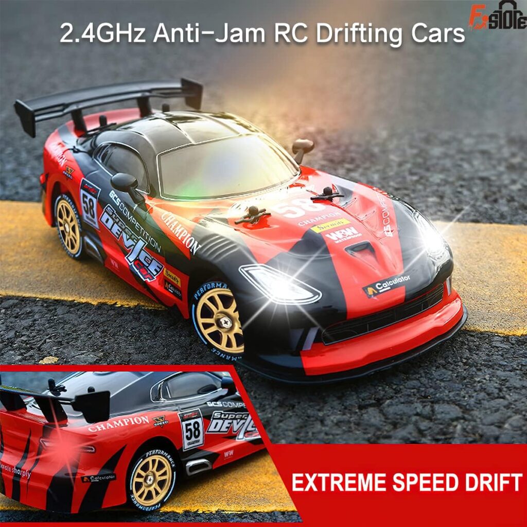 Fistone RC Drift Racing Cars, 1/16 4WD 2.4G Remote Control High Speed Racing Vehicle with 4 Spare Speed Tires Hobby Toys for Boys Kids and Adults