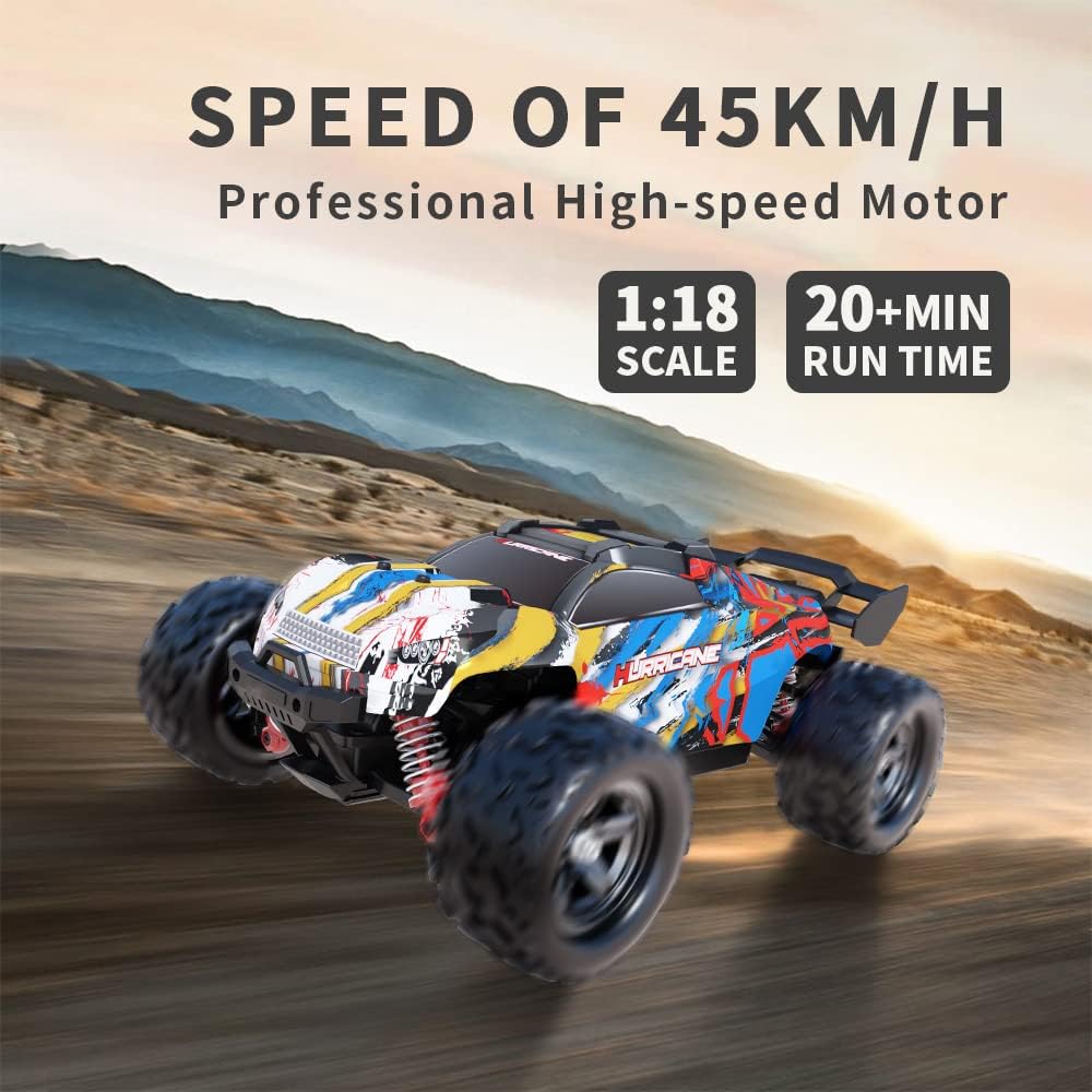 PHOUPHO Remote Control Car 1:18 Scale 45Km/h 4WD RC Car, Waterproof Drift Off-Road New HP Brush Motor with Two Rechargeable Batteries, Hobbyist Grade for Adults, Toy Gift for Boys Girls and Adults