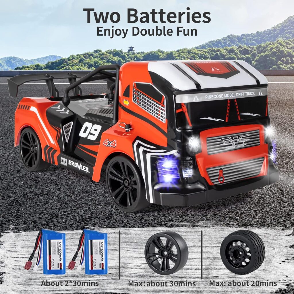 Supdex 1:16 Remote Control Car for Drift and Race, 2.4Ghz Full Proportional 40KM/H High Speed RC Drag Cars for Adults and Kids, 4WD Racing Drifting Truck with Two Batteries Birthday