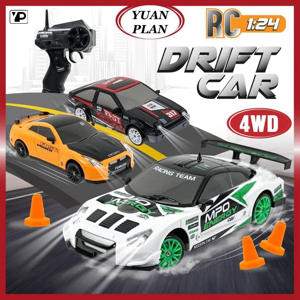 YUAN PLAN RC Drift Car, Mini RC Drift Car for Adults 1:24 Remote Control High Speed Race Drifting Cars, 2.4GHz 4WD Racing Hobby Toy Car with Headlight for Boys and Girls and Adults Gift (Red)