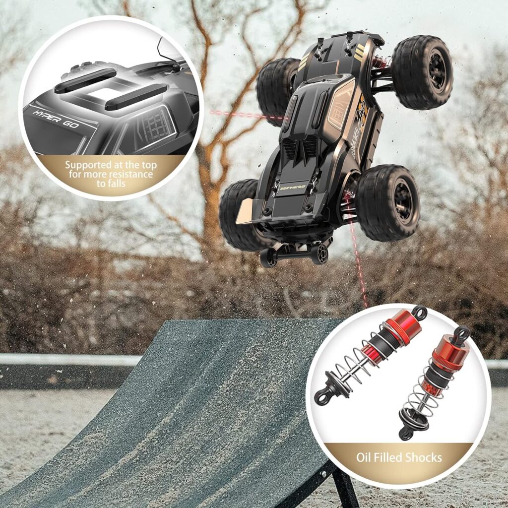 HYPER GO H16BM 1:16 RTR Brushless Fast RC Cars for Adults, Max 42mph Hobby Electric Off-Road Jumping RC Trucks, RC Monster Trucks Oil Filled Shocks Remote Control Car with 2 Batteries for Boys