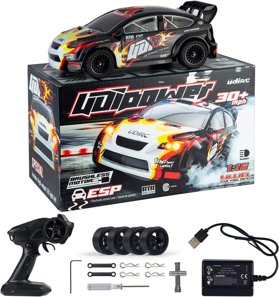 Losbenco Remote Control Car 1/16 Scale 30+MPH 4WD Drift RC Car, 7.4V 1200mAh RC Off-Road Car with Upgraded Brush Motor, 2 Sets of Tires and Light for 8-12 Years Old