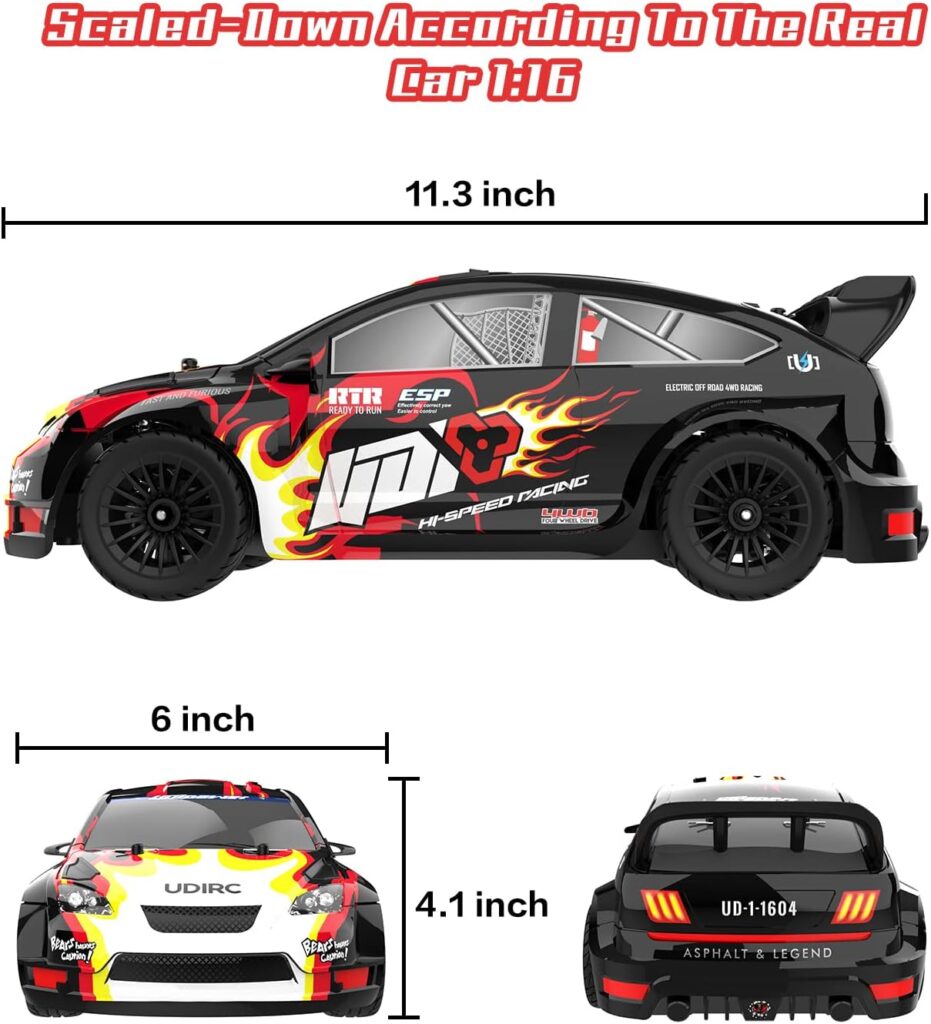 Losbenco Remote Control Car 1/16 Scale 30+MPH 4WD Drift RC Car, 7.4V 1200mAh RC Off-Road Car with Upgraded Brush Motor, 2 Sets of Tires and Light for 8-12 Years Old