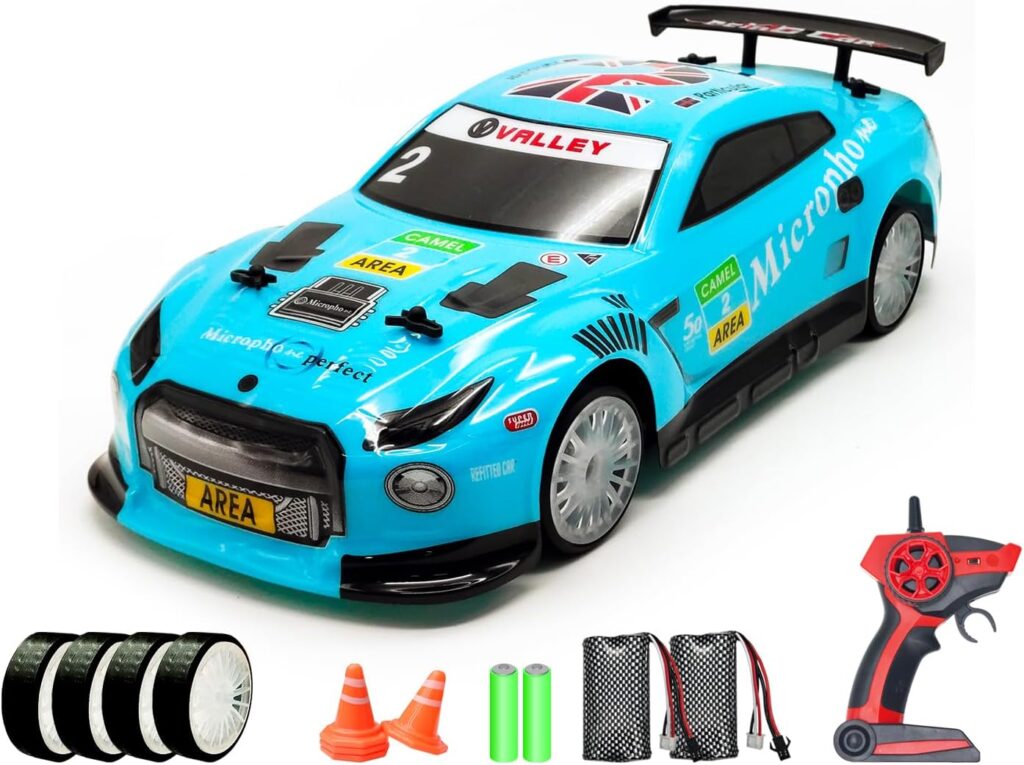 VOLANTEXRC Remote Control Drift Car 2.4Ghz 1:14 Scale RC Sport Racing Cars for Adults Kids Boys Gifts 4WD RTR Hight Speed RC Vehicle with LED Lights, All Batteries and Drifting Wheels + Racing Wheels