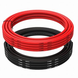 TUOFENG 12 Gauge Electrical Wire 20 Feet [10 ft Black and 10 ft Red] Tinned Copper Wire Stranded Wire - 12 AWG Silicone Wire - Flexible Silicone Wire Works Well for RC car, Drone