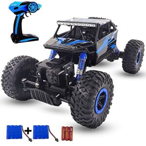 SZJJX Remote Control Car 2.4Ghz RC Cars 4WD Powerful All Terrains RC Rock Crawler Electric Radio Control Cars Off Road RC Monster Trucks Toys with 2 Batteries for Kids Boys Girls Blue