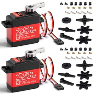 Miuzei 2Pcs 25KG High Torque RC Servo, Waterproof Servo Motor Compatible with 1/6, 1/8, 1/10, 1/12 RC Car, Full Metal Gear Steering Servo with 25T Servo Horn（270°）