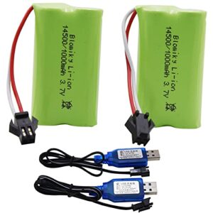 Blomiky 3.7V 1000mAh 2 Pack Lithium-ion Rechargeable Battery with SM2P Plug and Charger Cable for Remote Control Trucks 813A Battery 2