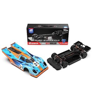 AMORIL 1/10 Metal On-Road Drift Car Roller, RC Racing 4 Wheel Drive Supercar,Electric Touring Car Chassis Frame Body with 4 Wheels,All Aluminium Alloy Speed Bash Roller,without Electric Parts,Cyan