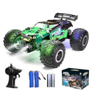 Vensico RC Cars All Terrain Remote Control Monster Truck, 2WD Off Road Hobby RC Crawler Truck with 2 Rechargeable Batteries and Colorful Light, 20Km/h Fast RC Car Toys Gift for Kids Boys