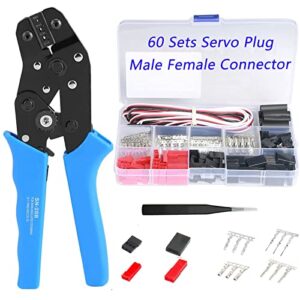 60 Sets JST Servo Connector Kits Plug Male Female Crimp Pin Cable with SN-28B Dupont Crimping Tool 0.1-1.0mm ²(AWG28-18) Compatible JST SYP servo wire cable for RC Car Hitec Spektrum Model Airplanes