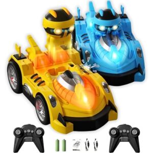 PLIOPYIK 2 Pack Remote Control Battle Bumper Car for Toddlers, Radio Control Toys Music Catapult Robot Popping Up Family Interaction RC Battle Game for Kids