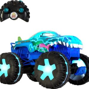 Hot Wheels Toy Truck Monster Trucks RC, Oversized Remote-Control Mega-Wrex Alive in 1:15 Scale, 3 Modes of Play with Interactive Lights & Sounds