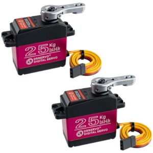 Hosyond 2Pack 25kg High Torque RC Servo Full Metal Gear Waterproof Steering Servo Motor Compatible with 1/6, 1/8, 1/10, 1/12 RC Car(Control Angle 270°)