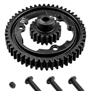 50T M1.0 Hardened Steel Spur Gear with 20T Pinion Gear Fit for Traxxas 1/10 Maxx 1/5 X-Maxx 1/10 E-REVO 2.0 VXL 1/7 XO-1, Hot Racing Spur Gear RC Cars Spare Parts