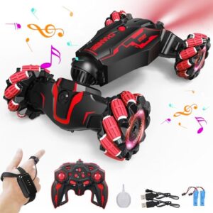 LOOZIX Upgraded Hand Gesture Sensing RC Stunt Car with Lights Music, Spray Fog Steam Gesture RC Car Remote Controll Transformed Vehicle 360° Spins All Terrains Monster Truck for Boys Kids