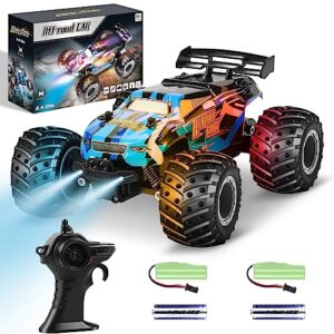 HENEROAR Remote Control Car, Remote Control Truck, 2.4Ghz All Terrain Off-Road Monster Truck, 20 KM/H Rc Cars with LED Bodylight and 2 Rechargeable Batteries Toys for Boys Age 4-7 8-12