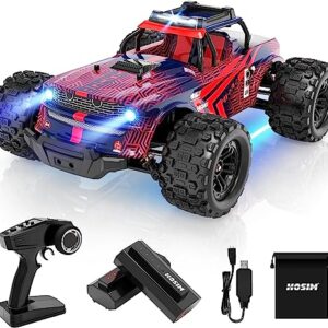 Hosim 1:14 RC Cars with Colorful LED Lights, 40+ KPH High Speed Remote Control Car, 4X4 RTR Fast RC Trucks Waterproof Hobby Toy Off-Road Jumping Crawler Electric Vehicle for Boys Children Adults (Red)